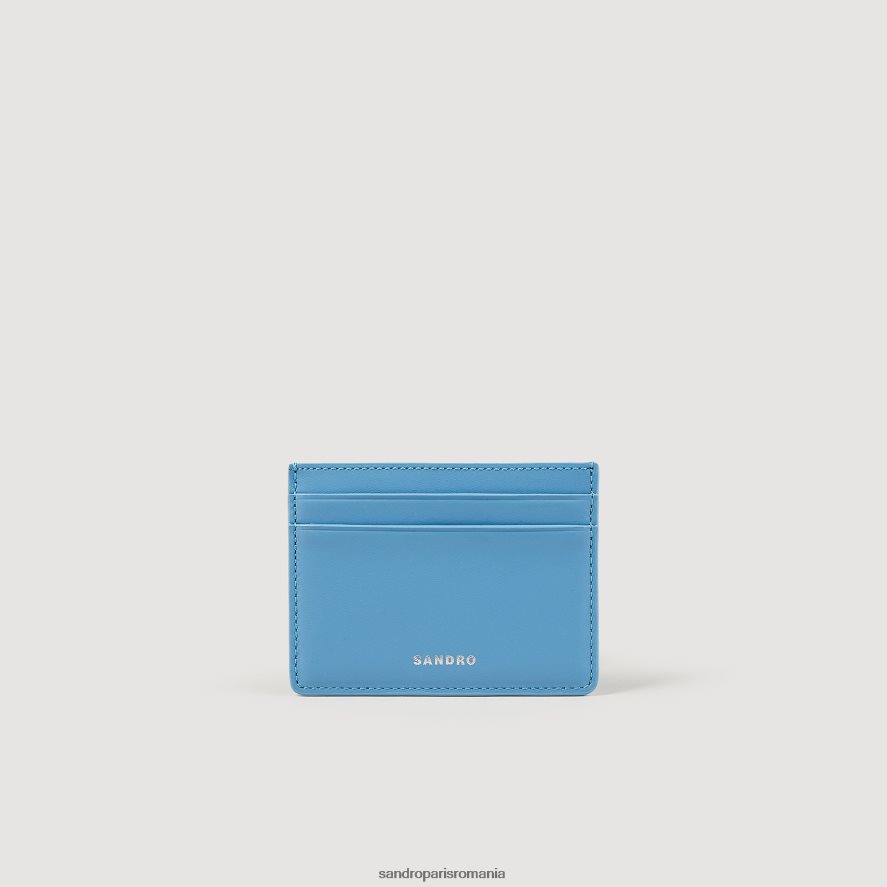 suport card din piele netedă bărbați albastru Sandro Paris accesorii X8Z4NH539