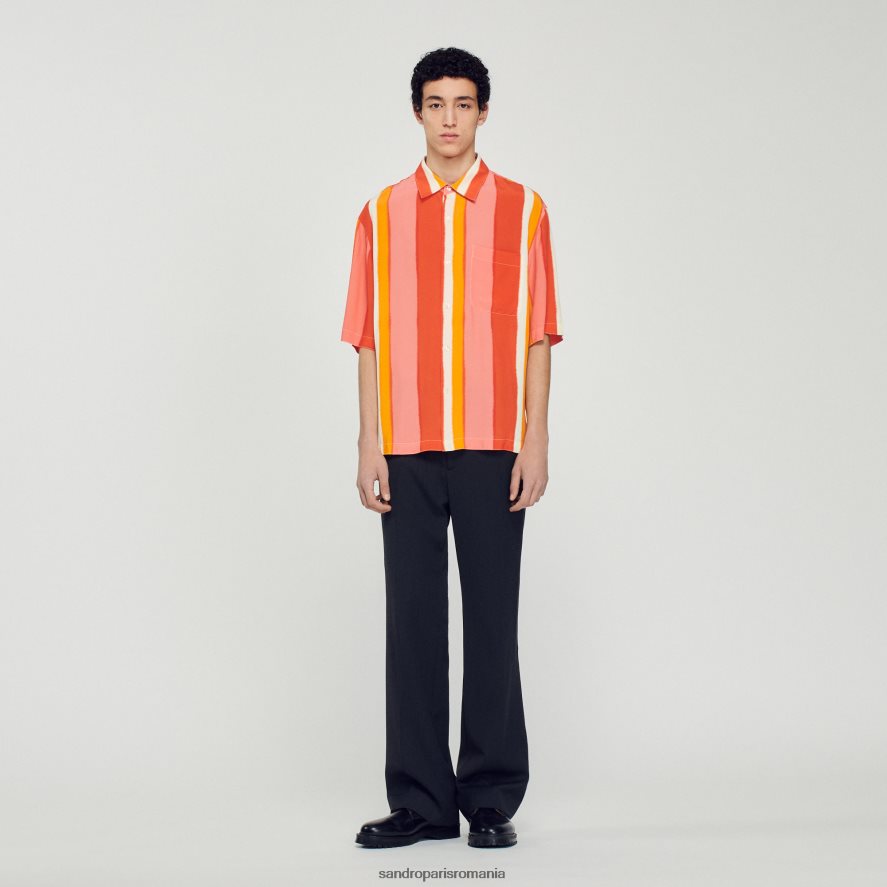 cămașă cu mânecă scurtă în dungi bărbați roșu Sandro Paris îmbrăcăminte X8Z4NH821