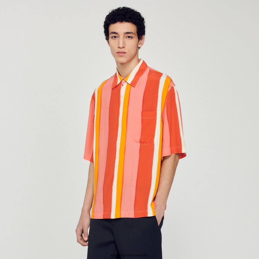 cămașă cu mânecă scurtă în dungi bărbați roșu Sandro Paris îmbrăcăminte X8Z4NH821