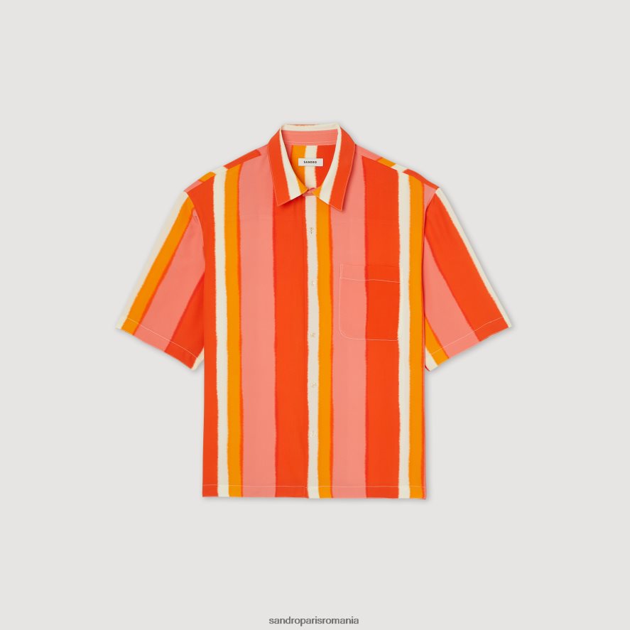 cămașă cu mânecă scurtă în dungi bărbați roșu Sandro Paris îmbrăcăminte X8Z4NH821