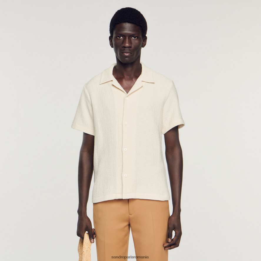 cămașă de tip fagure bărbați ecru Sandro Paris îmbrăcăminte X8Z4NH609