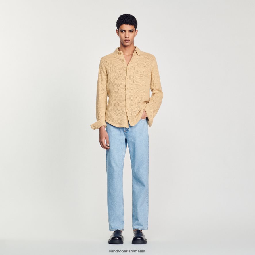 cămașă din plasă bărbați nisip Sandro Paris îmbrăcăminte X8Z4NH817