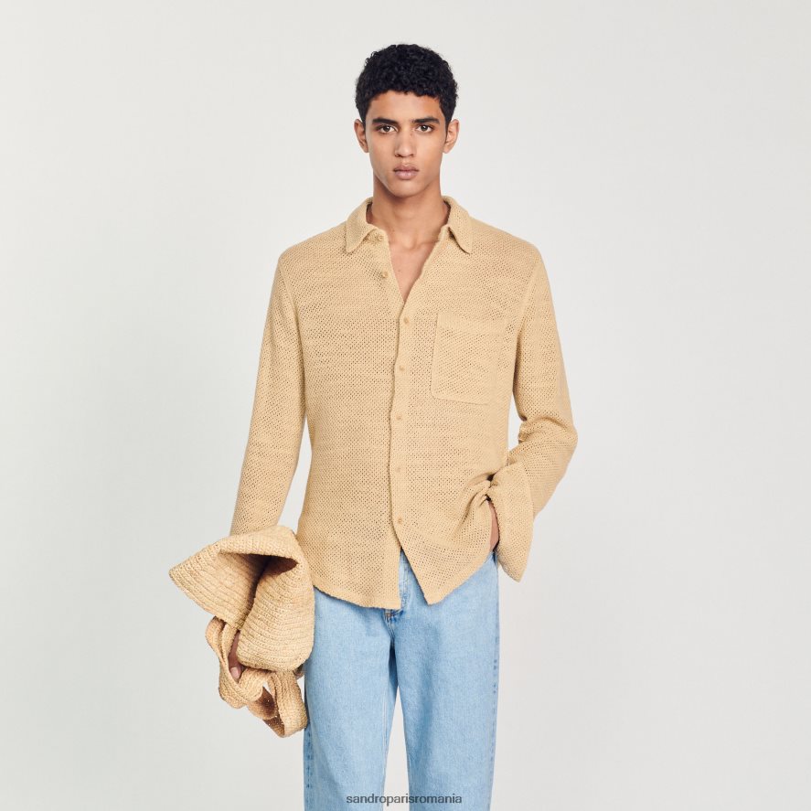 cămașă din plasă bărbați nisip Sandro Paris îmbrăcăminte X8Z4NH817