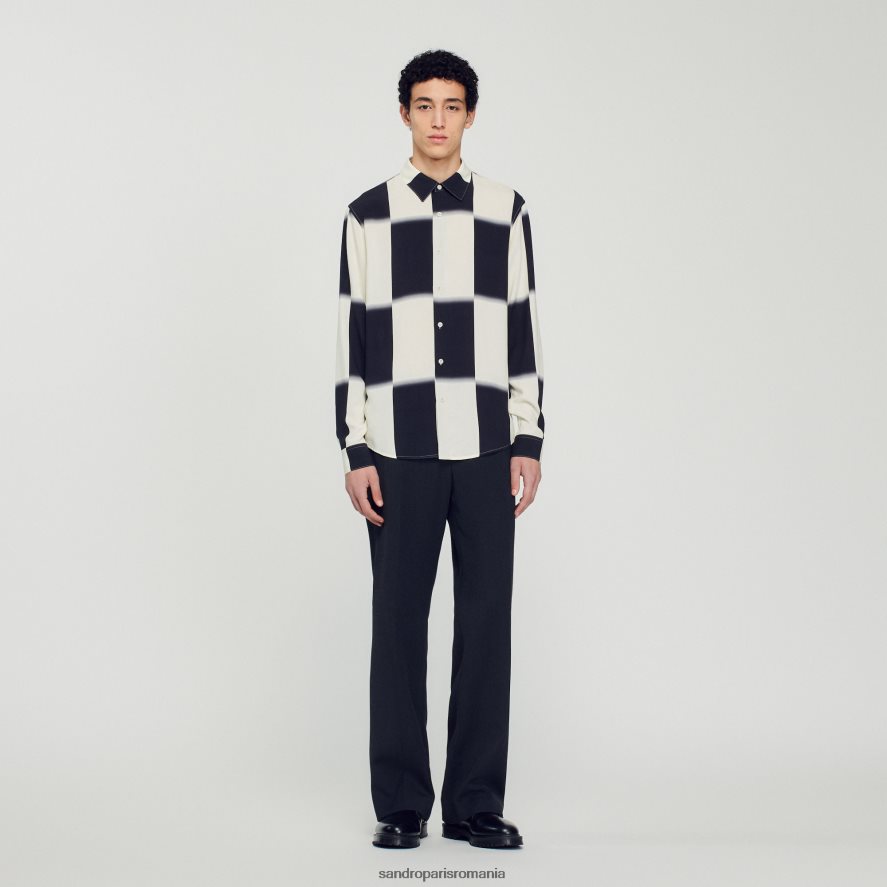 cămașă fluidă cu imprimeu cu carouri bărbați ecru/negru Sandro Paris îmbrăcăminte X8Z4NH728