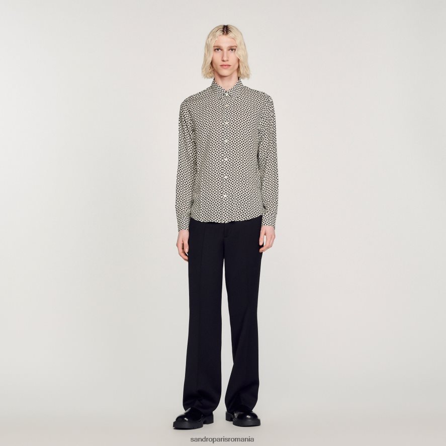 cămașă fluidă imprimată bărbați negru Sandro Paris îmbrăcăminte X8Z4NH724