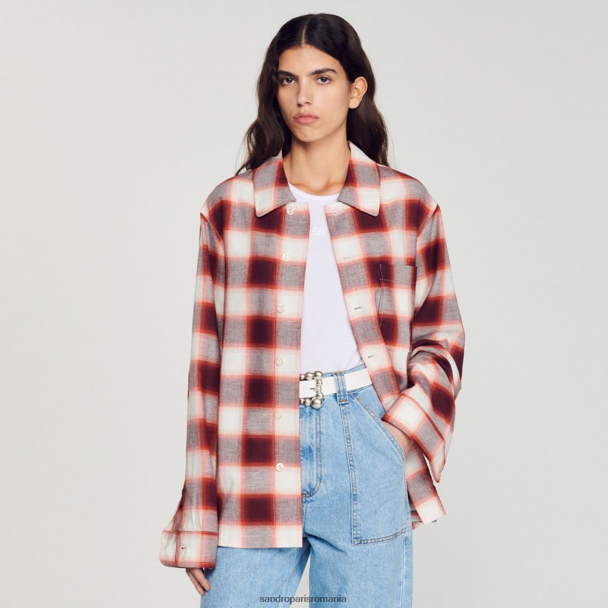 cămașă în carouri bărbați roșu/ecru Sandro Paris îmbrăcăminte X8Z4NH820