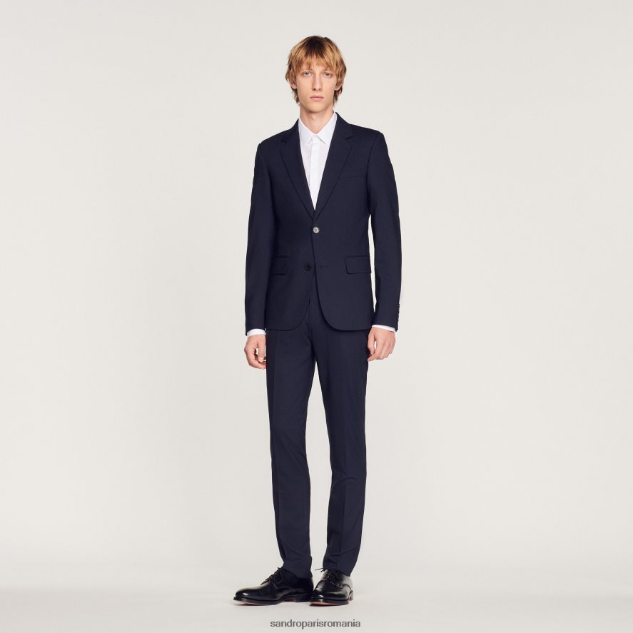 jachetă de costum din lână elastică bărbați albastru marin Sandro Paris îmbrăcăminte X8Z4NH689