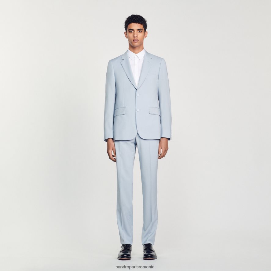 jachetă de costum din lână virgină bărbați albastru deschis Sandro Paris îmbrăcăminte X8Z4NH795