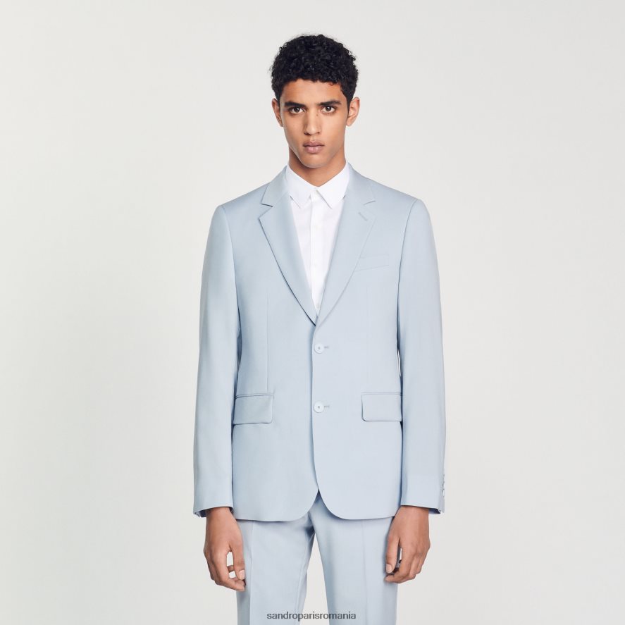 jachetă de costum din lână virgină bărbați albastru deschis Sandro Paris îmbrăcăminte X8Z4NH795