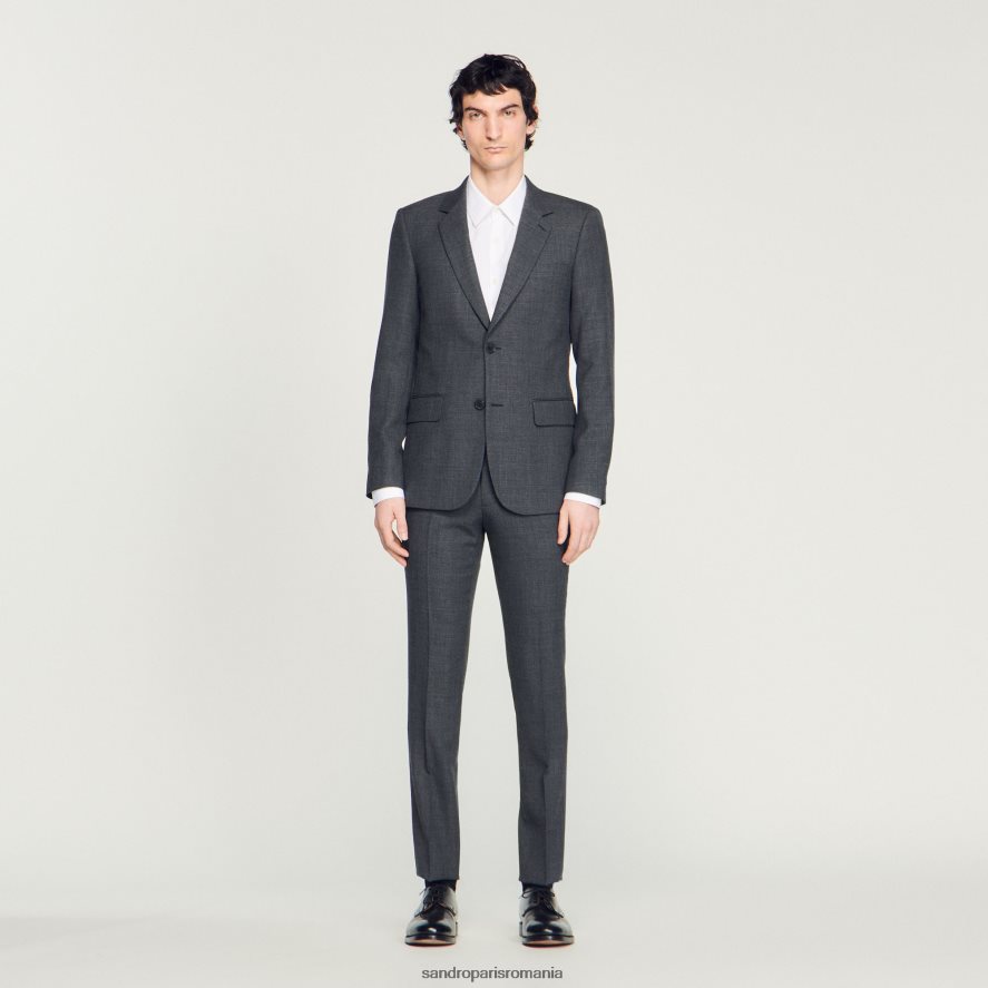 jacheta de costum de lana bărbați batjocorit gri Sandro Paris îmbrăcăminte X8Z4NH665