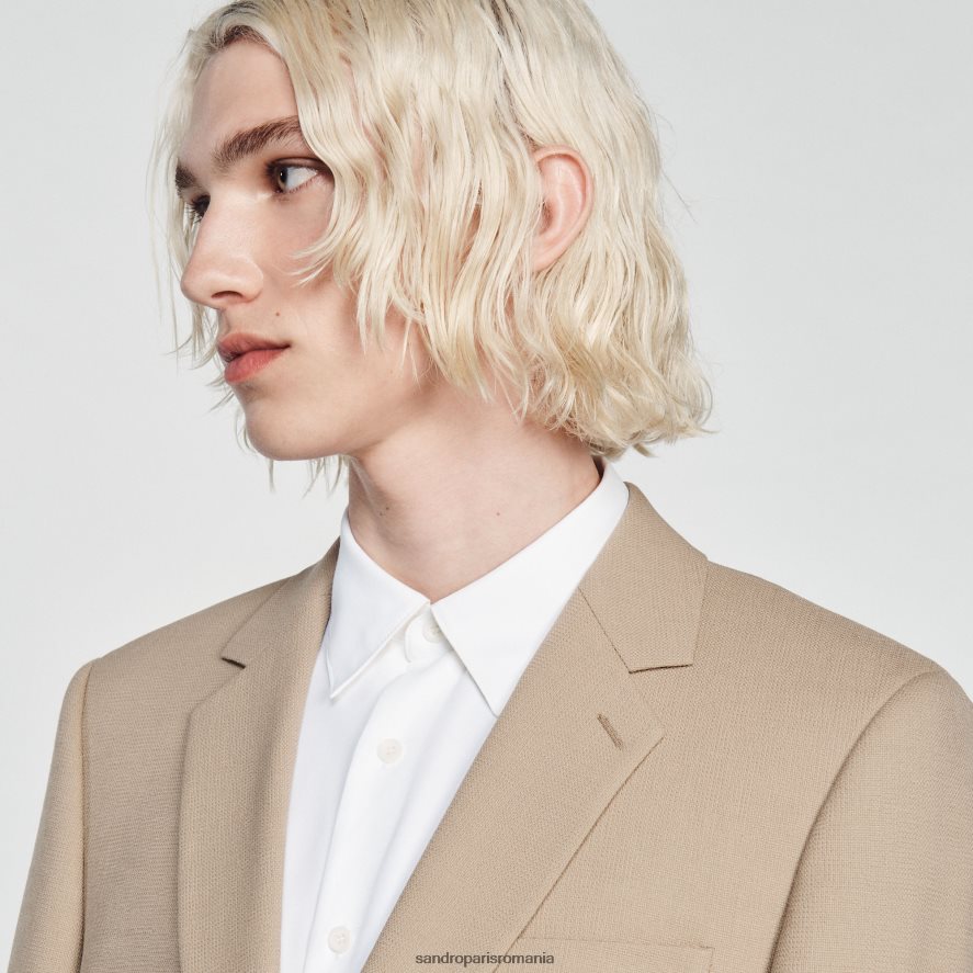 jacheta de costum de lana bărbați bej Sandro Paris îmbrăcăminte X8Z4NH594
