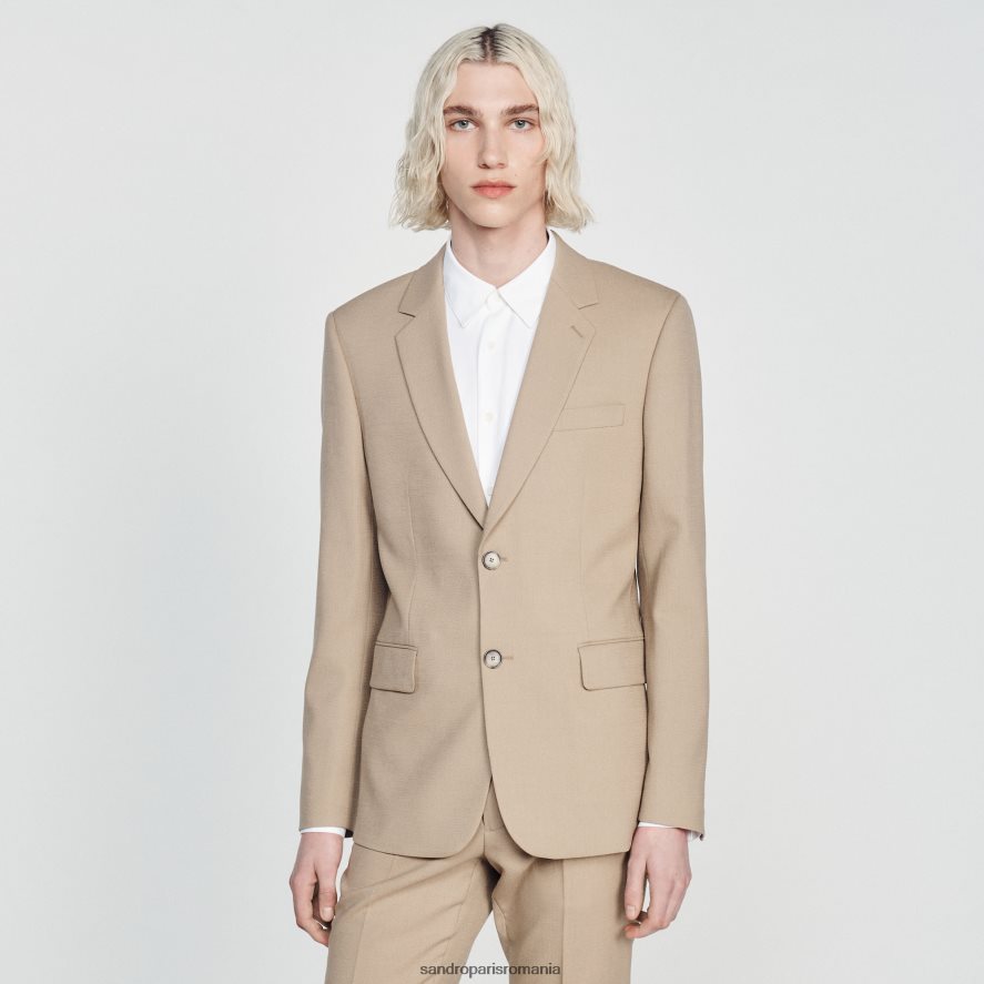 jacheta de costum de lana bărbați bej Sandro Paris îmbrăcăminte X8Z4NH594