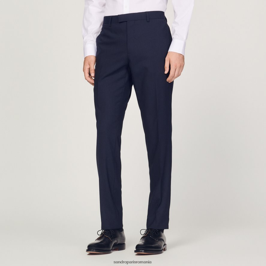 pantaloni clasici de costum din lana bărbați albastru marin Sandro Paris îmbrăcăminte X8Z4NH633