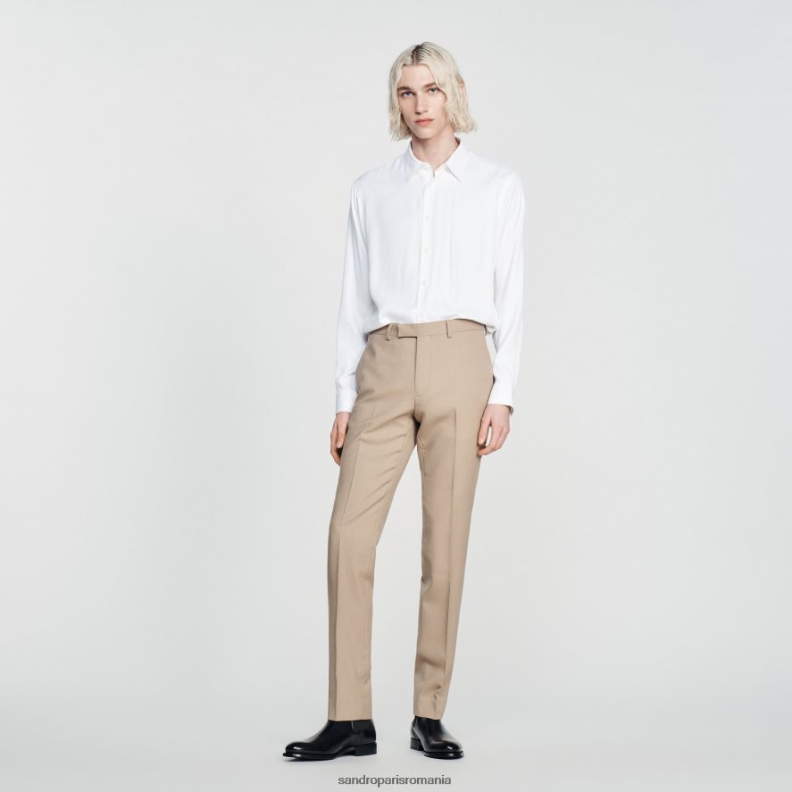 pantaloni de costum de lana bărbați bej Sandro Paris îmbrăcăminte X8Z4NH590