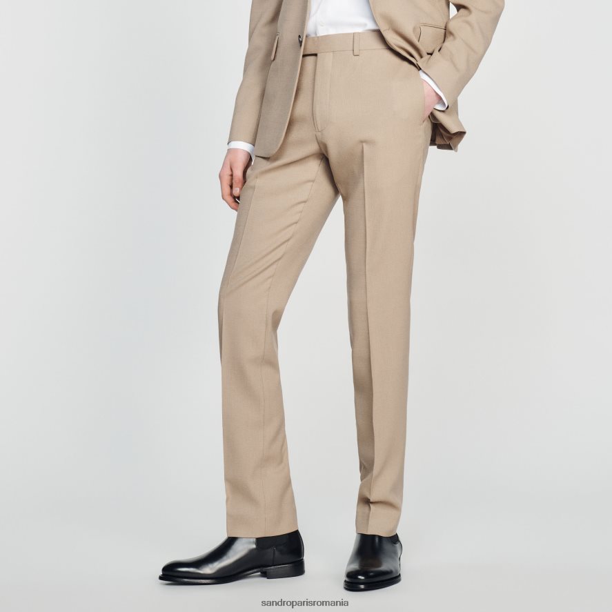 pantaloni de costum de lana bărbați bej Sandro Paris îmbrăcăminte X8Z4NH590