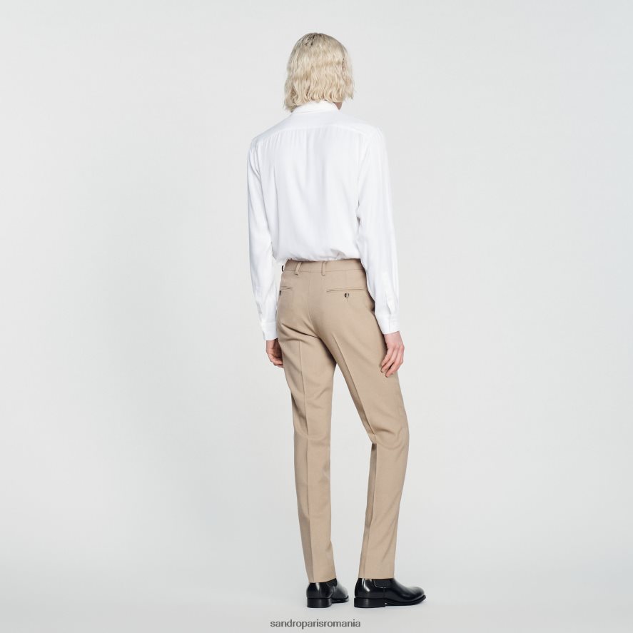 pantaloni de costum de lana bărbați bej Sandro Paris îmbrăcăminte X8Z4NH590