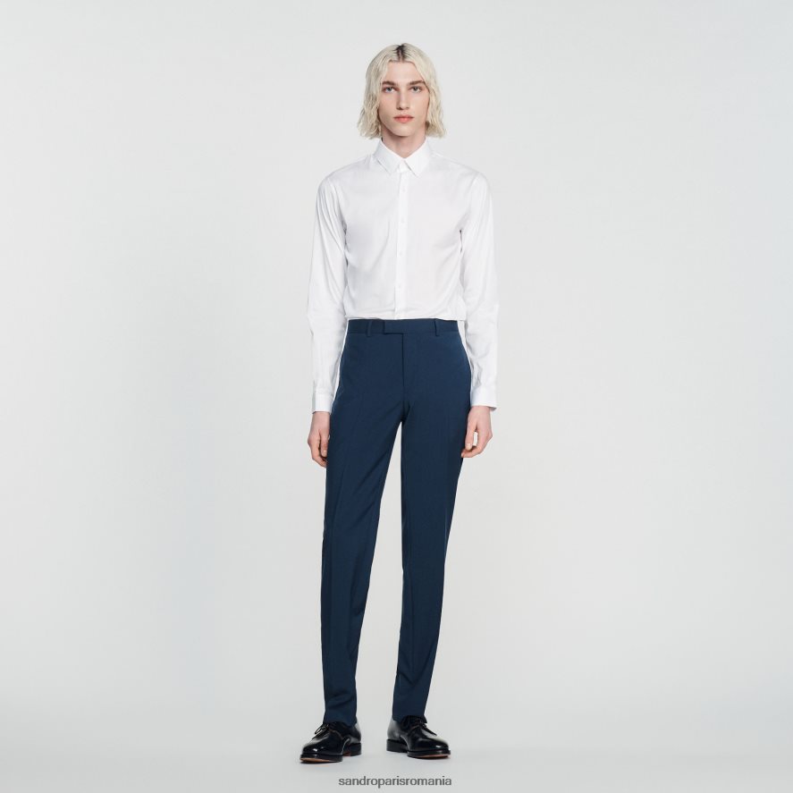 pantaloni de costum din lana stretch bărbați albastru Sandro Paris îmbrăcăminte X8Z4NH737