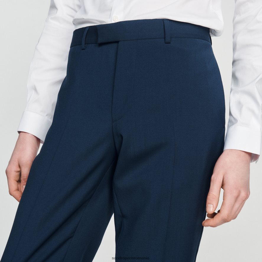 pantaloni de costum din lana stretch bărbați albastru Sandro Paris îmbrăcăminte X8Z4NH737