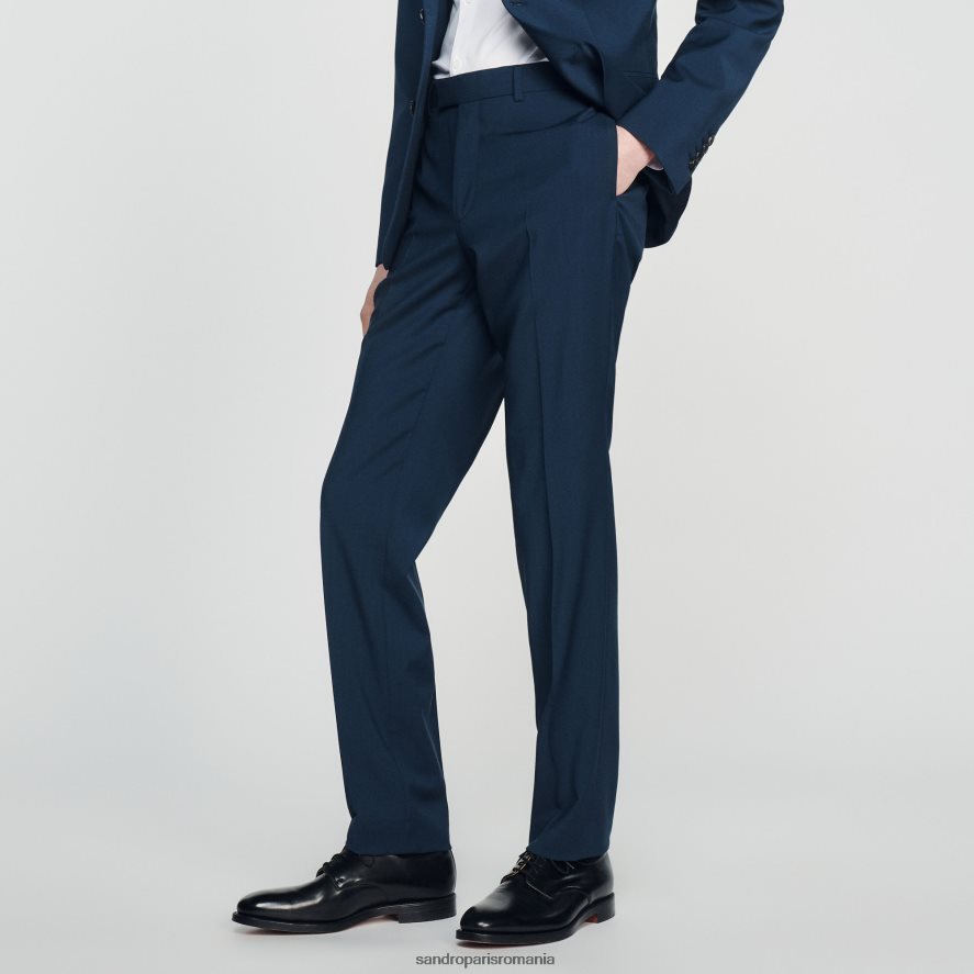 pantaloni de costum din lana stretch bărbați albastru Sandro Paris îmbrăcăminte X8Z4NH737