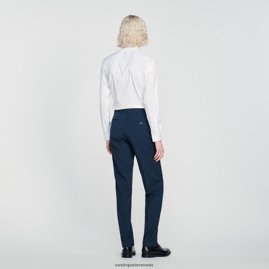 pantaloni de costum din lana stretch bărbați albastru Sandro Paris îmbrăcăminte X8Z4NH737