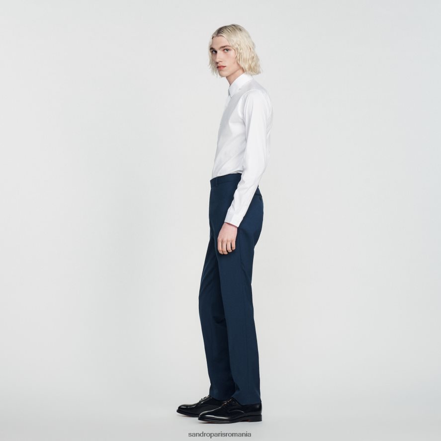 pantaloni de costum din lana stretch bărbați albastru Sandro Paris îmbrăcăminte X8Z4NH737