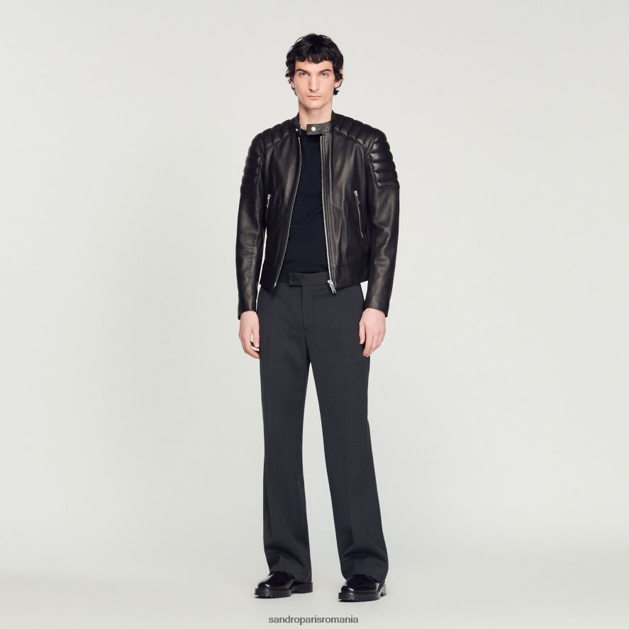 geacă de piele cu ornamente matlasate bărbați negru Sandro Paris îmbrăcăminte X8Z4NH637