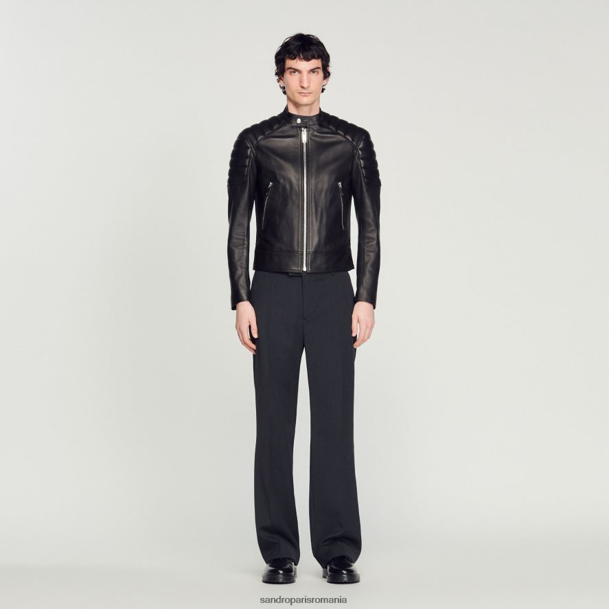 geacă de piele cu ornamente matlasate bărbați negru Sandro Paris îmbrăcăminte X8Z4NH637