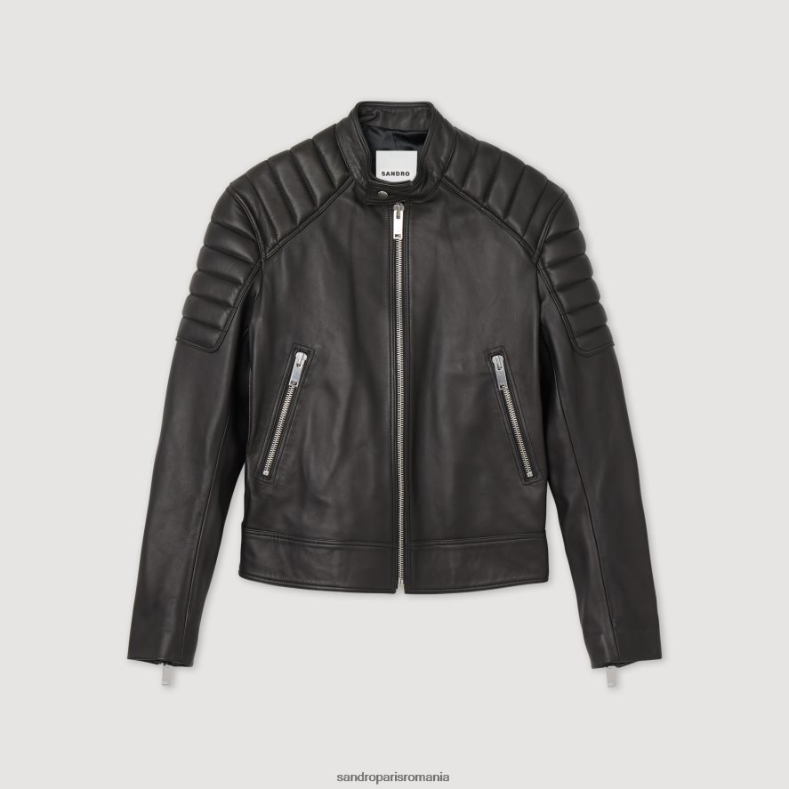 geacă de piele cu ornamente matlasate bărbați negru Sandro Paris îmbrăcăminte X8Z4NH637