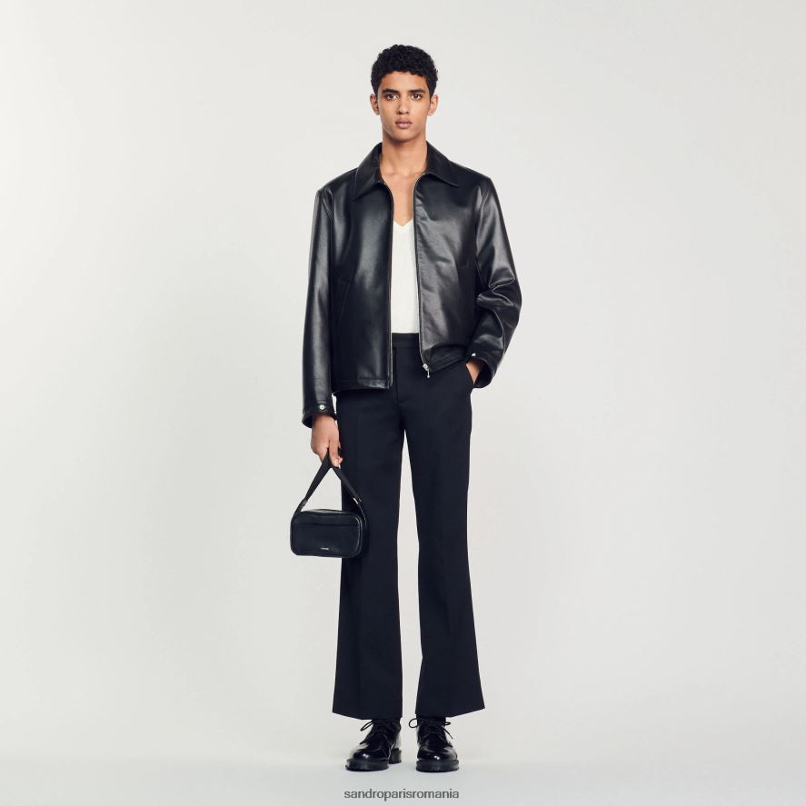 geacă de piele netedă bărbați negru Sandro Paris îmbrăcăminte X8Z4NH583
