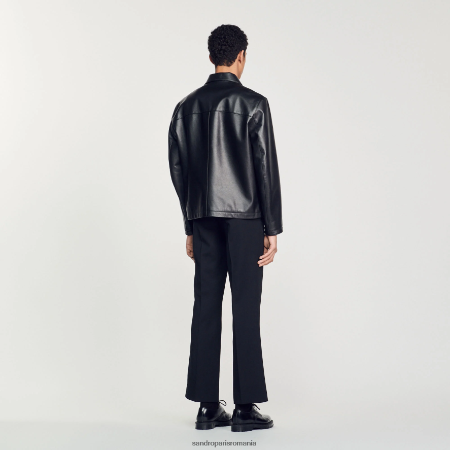geacă de piele netedă bărbați negru Sandro Paris îmbrăcăminte X8Z4NH583