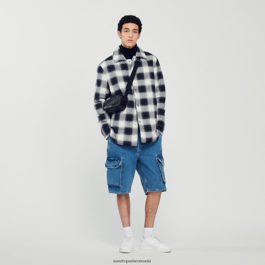 geacă matlasată în carouri bărbați alb negru Sandro Paris îmbrăcăminte X8Z4NH829