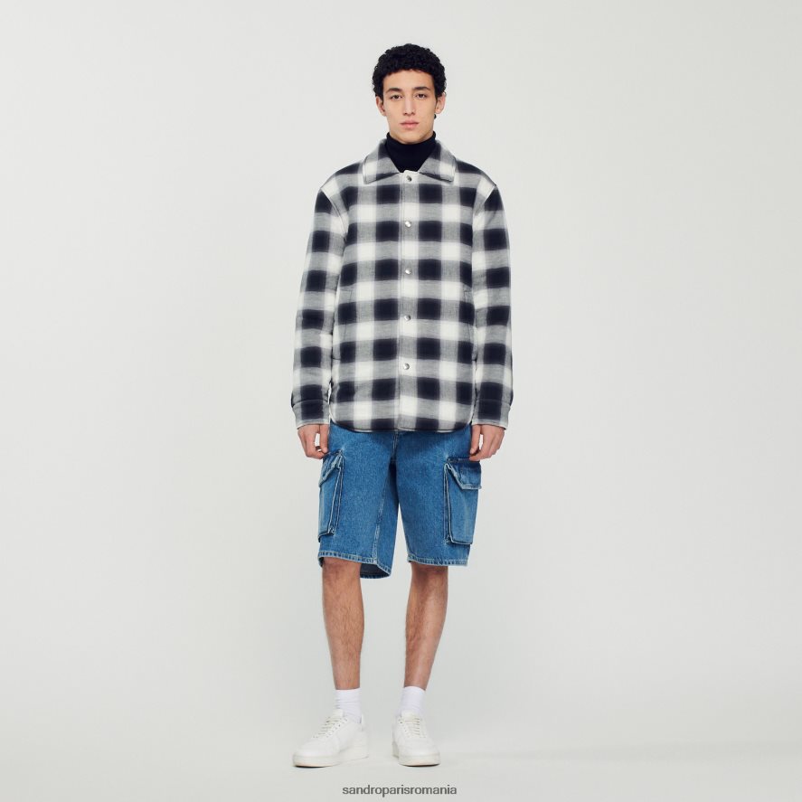 geacă matlasată în carouri bărbați alb negru Sandro Paris îmbrăcăminte X8Z4NH829