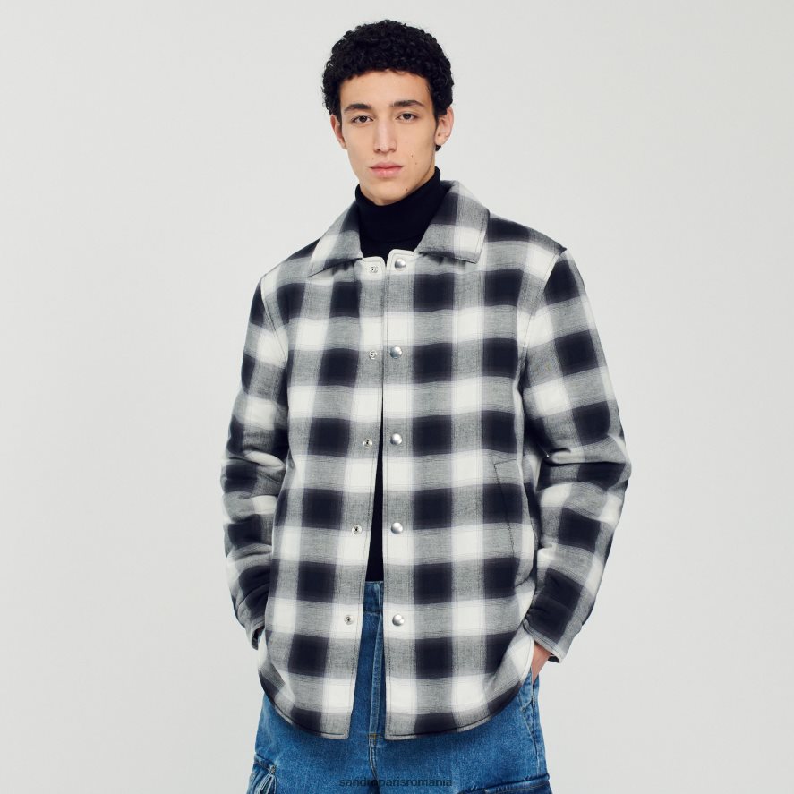 geacă matlasată în carouri bărbați alb negru Sandro Paris îmbrăcăminte X8Z4NH829