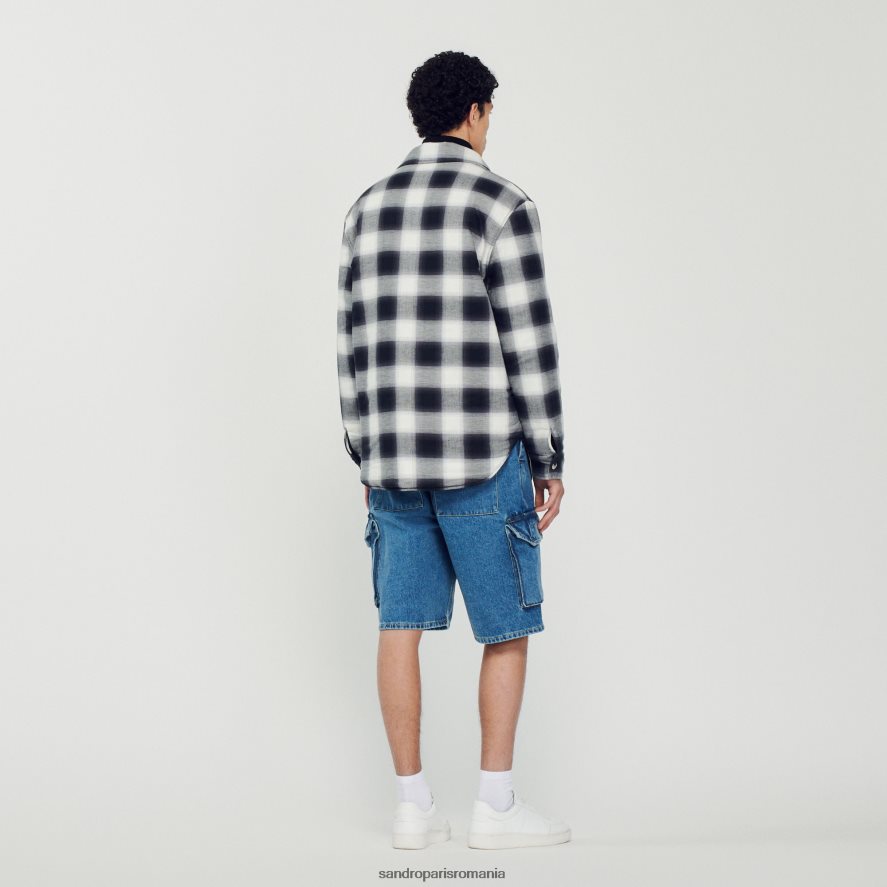 geacă matlasată în carouri bărbați alb negru Sandro Paris îmbrăcăminte X8Z4NH829
