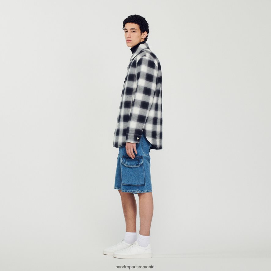 geacă matlasată în carouri bărbați alb negru Sandro Paris îmbrăcăminte X8Z4NH829