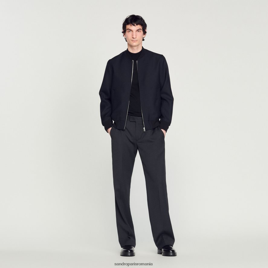 geaca de varsity de lana bărbați albastru marin Sandro Paris îmbrăcăminte X8Z4NH608