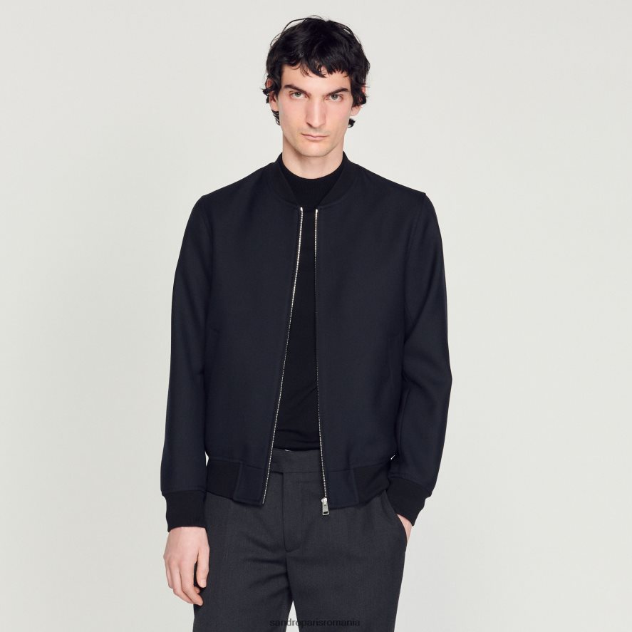 geaca de varsity de lana bărbați albastru marin Sandro Paris îmbrăcăminte X8Z4NH608