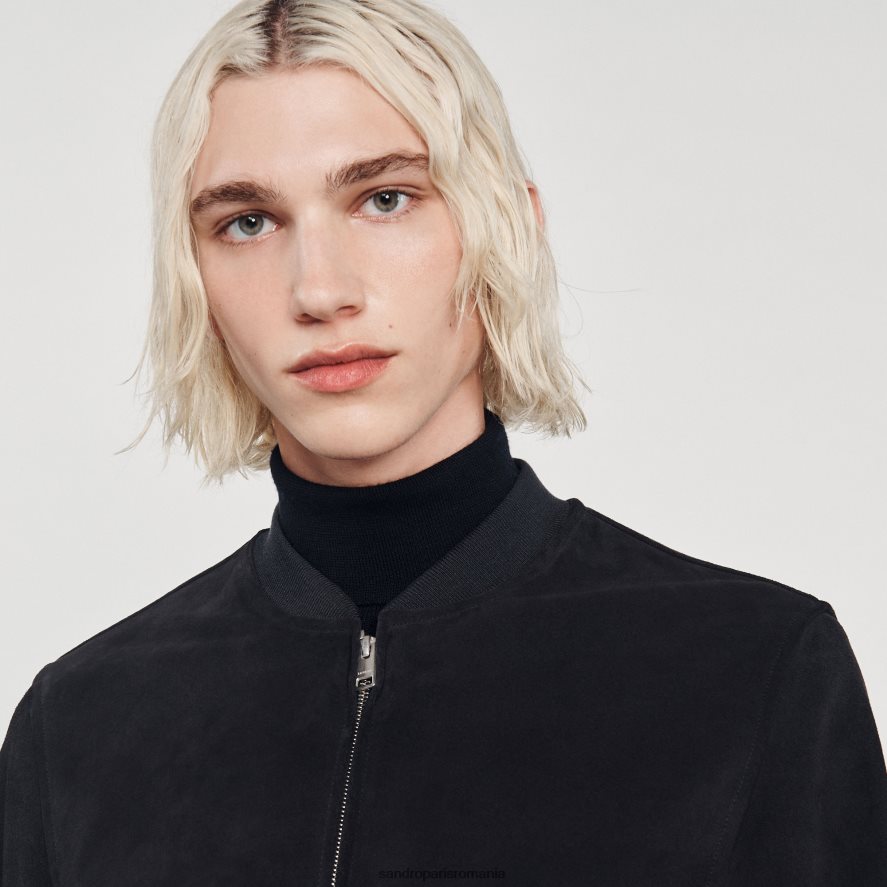 geaca din piele intoarsa bărbați albastru marin Sandro Paris îmbrăcăminte X8Z4NH622