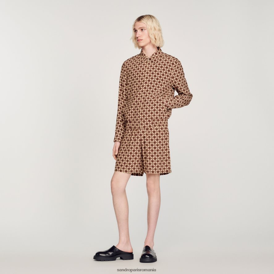 jachetă cu cruce pătrată imprimată bărbați maro Sandro Paris îmbrăcăminte X8Z4NH793