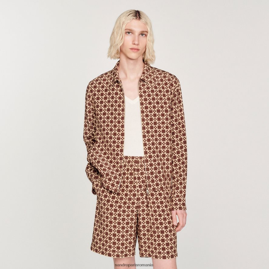 jachetă cu cruce pătrată imprimată bărbați maro Sandro Paris îmbrăcăminte X8Z4NH793