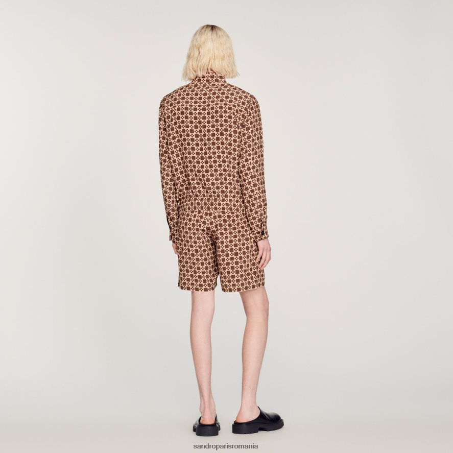 jachetă cu cruce pătrată imprimată bărbați maro Sandro Paris îmbrăcăminte X8Z4NH793