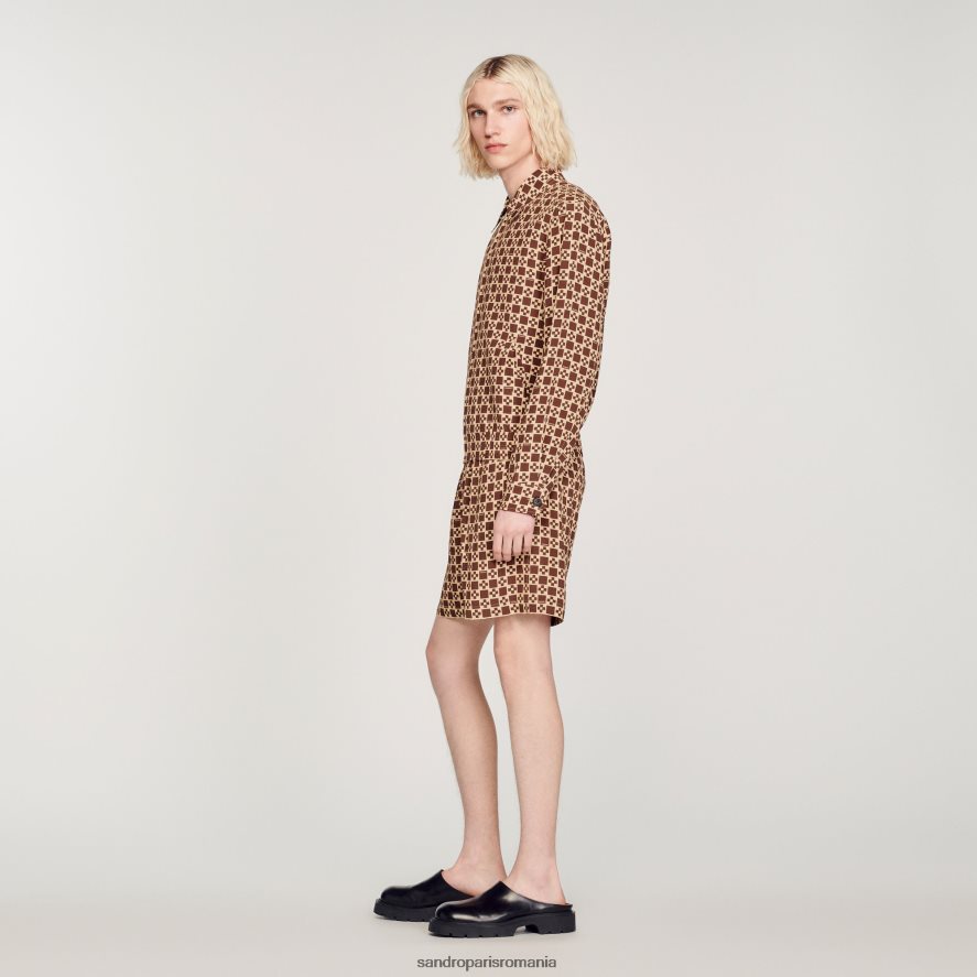 jachetă cu cruce pătrată imprimată bărbați maro Sandro Paris îmbrăcăminte X8Z4NH793