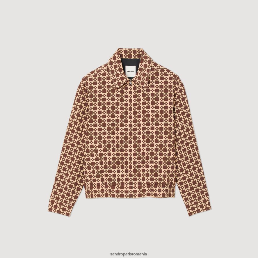 jachetă cu cruce pătrată imprimată bărbați maro Sandro Paris îmbrăcăminte X8Z4NH793
