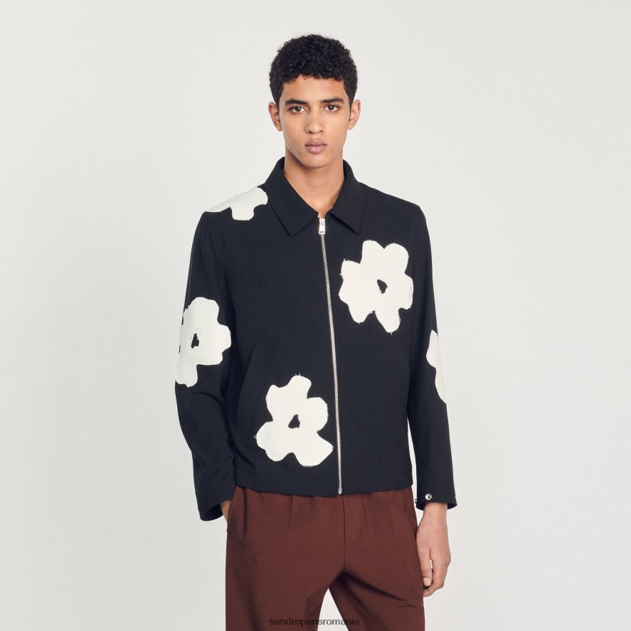 jachetă cu motive florale bărbați negru Sandro Paris îmbrăcăminte X8Z4NH683