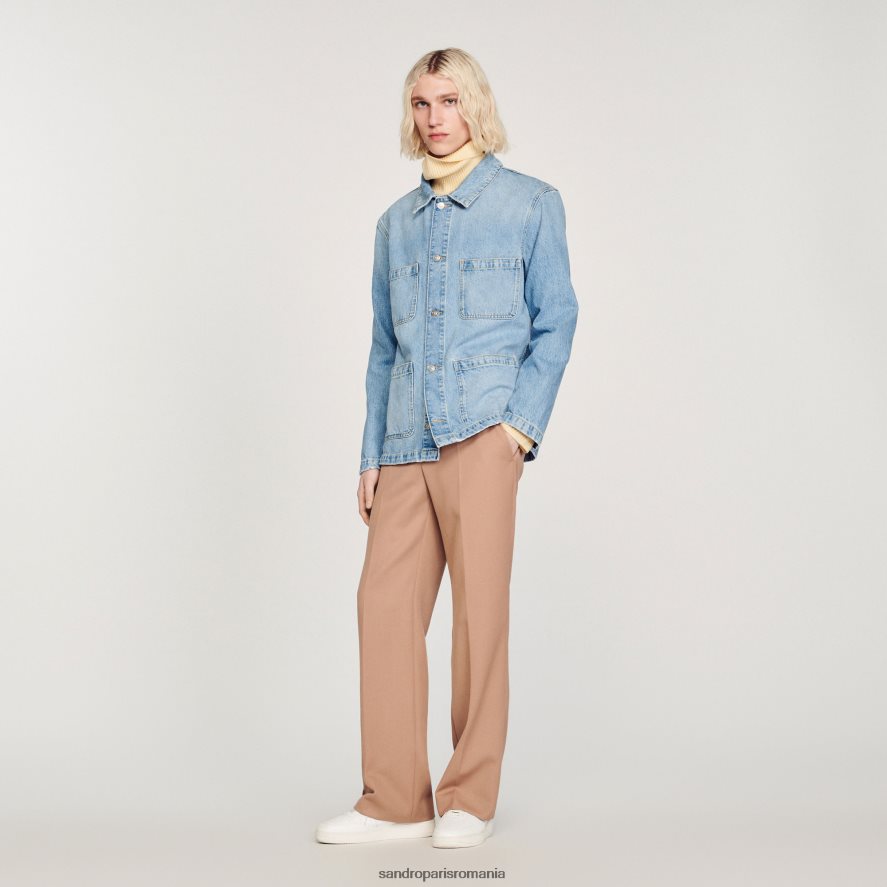 jachetă de muncitor din denim bărbați vintage albastru deschis Sandro Paris îmbrăcăminte X8Z4NH743