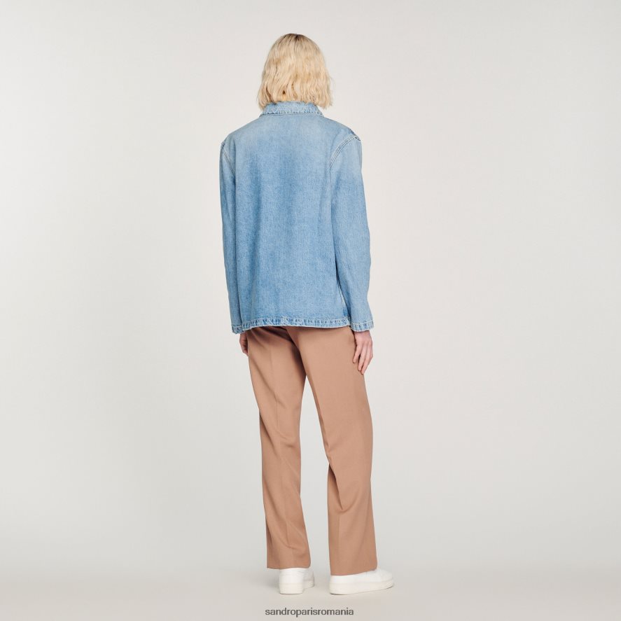 jachetă de muncitor din denim bărbați vintage albastru deschis Sandro Paris îmbrăcăminte X8Z4NH743