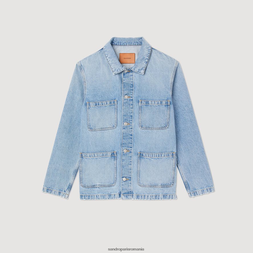 jachetă de muncitor din denim bărbați vintage albastru deschis Sandro Paris îmbrăcăminte X8Z4NH743
