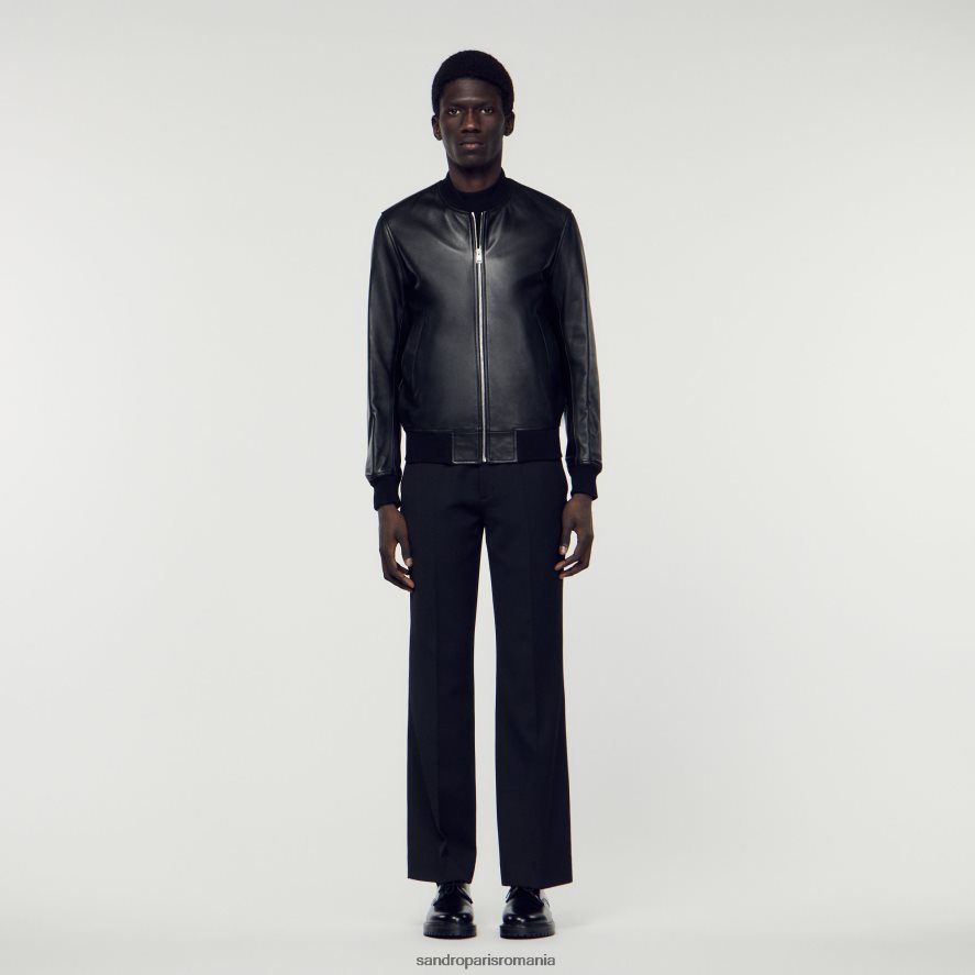 jachetă de varsity din piele netedă bărbați negru Sandro Paris îmbrăcăminte X8Z4NH664