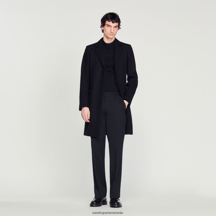haină de lână bărbați negru Sandro Paris îmbrăcăminte X8Z4NH605