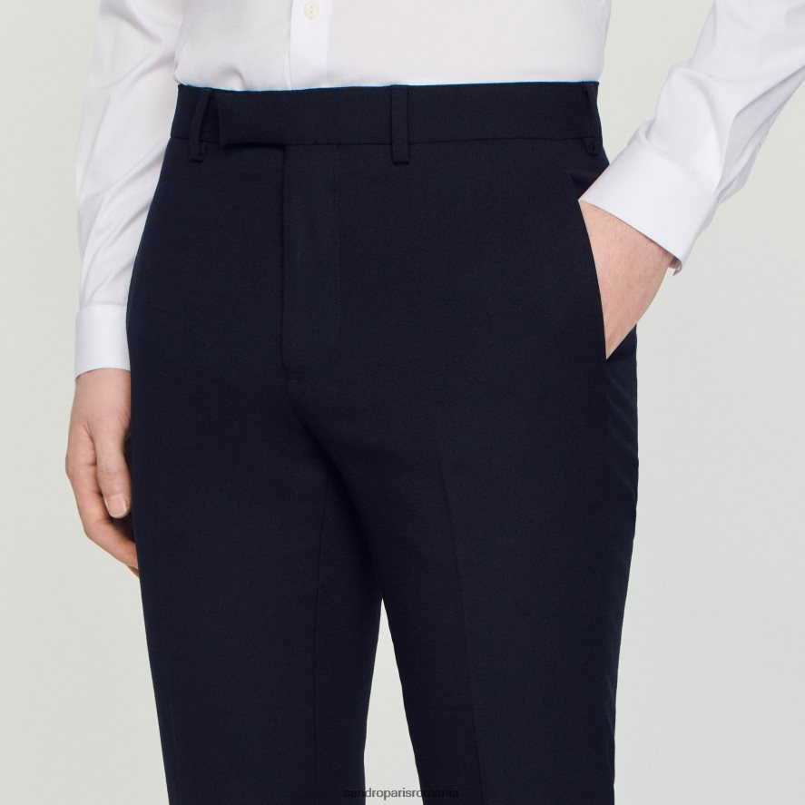 pantaloni de costum de lana bărbați albastru marin Sandro Paris îmbrăcăminte X8Z4NH617